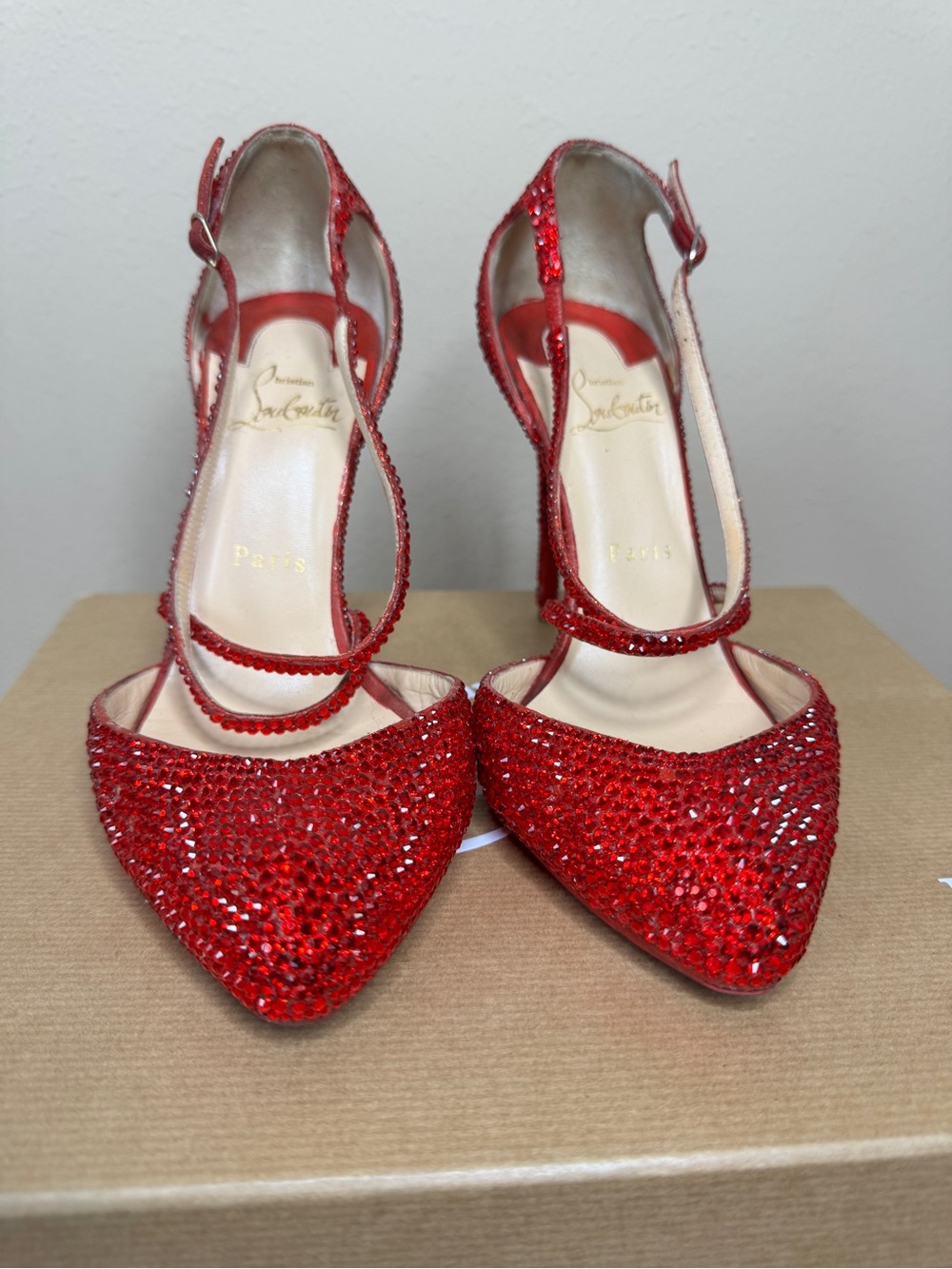 Christian Louboutin Red Crystal Pointed Slingback Heels